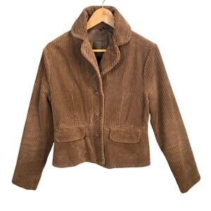 Y2k Corduroy Fitted Blazer Jacket Brown Button Front Size Small Academia Preppy